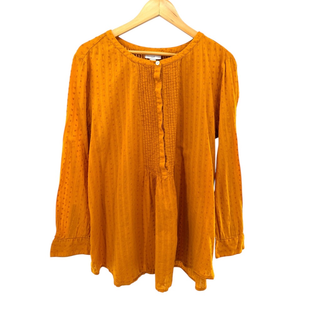 J Jill‎ Mustard Yellow Swiss Dot Popover Tunic Top Textured Cottagecore Boho XL